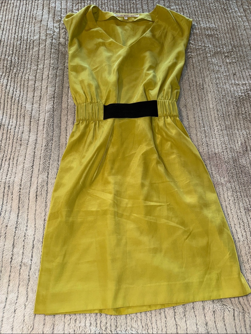 RACHEL Rachel Roy Olive Green V-Neck Midi Dress with Black Waistband